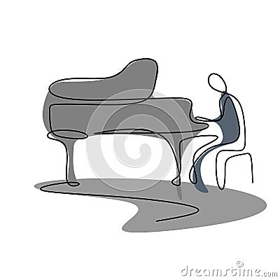 Pianist continuous drawing Vector Illustration