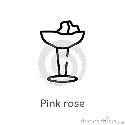 outline pink rose vector icon. isolated black simple line element illustration from drinks concept. editable vector stroke pink Vector Illustration