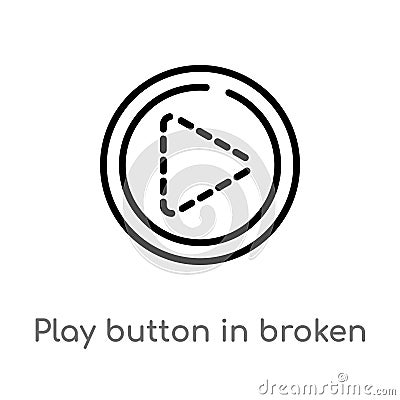 outline play button in broken line vector icon. isolated black simple line element illustration from multimedia concept. editable Vector Illustration