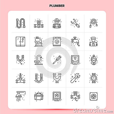 OutLine 25 Plumber Icon set. Vector Line Style Design Black Icons Set. Linear pictogram pack. Web and Mobile Business ideas design Vector Illustration