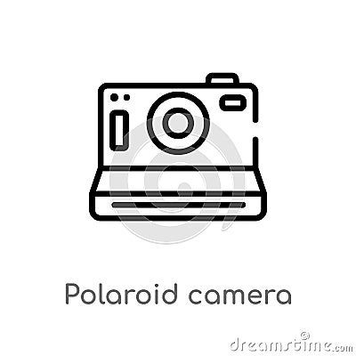 outline polaroid camera vector icon. isolated black simple line element illustration from hardware concept. editable vector stroke Vector Illustration