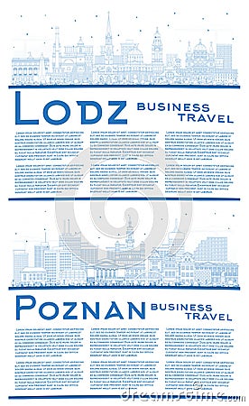 Outline Poznan and Lodz Poland City Skyline set with Blue Buildings and Copy Space. Cityscape with Landmarks Stock Photo