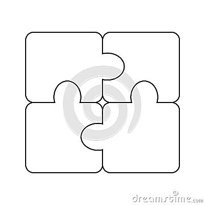 Outline puzzle icon. 4 pieces puzzle design illustration Cartoon Illustration