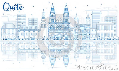 Outline Quito Skyline with Blue Buildings and Reflections. Stock Photo