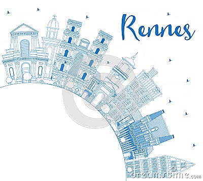 Outline Rennes France City Skyline with Blue Buildings and Copy Stock Photo