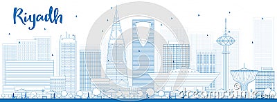 Outline Riyadh skyline with blue buildings. Cartoon Illustration