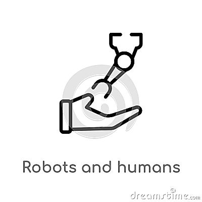 outline robots and humans vector icon. isolated black simple line element illustration from artificial intellegence concept. Vector Illustration