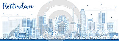 Outline Rotterdam Netherlands Skyline with Blue Buildings. Stock Photo