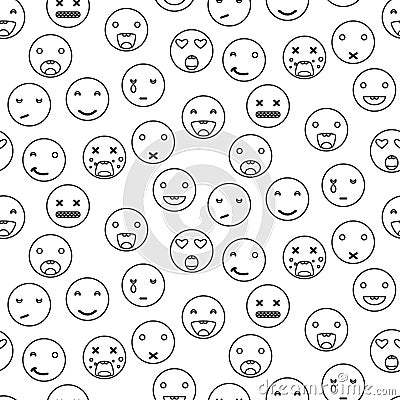 Outline round smile emoji seamless pattern. Emoticon icon linear style vector. Vector Illustration