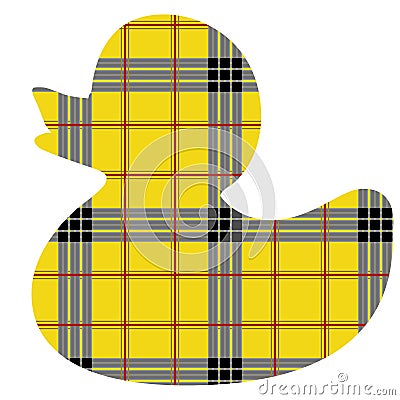 Outline of a rubber duckling painted in a plaid yellow tartan Vector Illustration