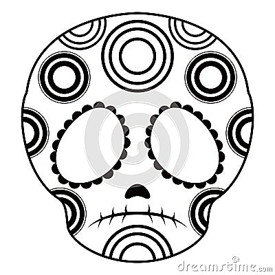 Outline of a sad mexican skull cartoon Vector Illustration