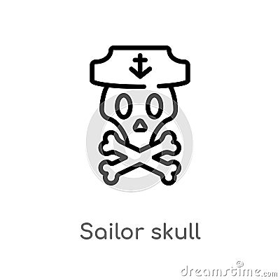 outline sailor skull vector icon. isolated black simple line element illustration from shapes concept. editable vector stroke Vector Illustration