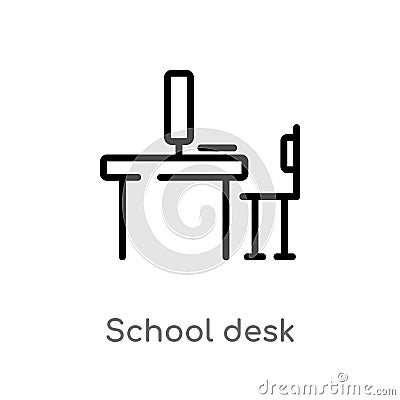 outline school desk vector icon. isolated black simple line element illustration from computer concept. editable vector stroke Vector Illustration