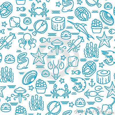 Outline seafood, sushi seamless vector pattern Vector Illustration