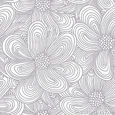 Outline seamless pattern with doodle flowers Vector Illustration
