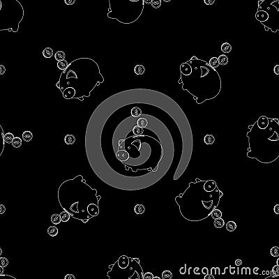 Outline Seamless Pattern of Piggy Bank Savings and Coin Stock Photo