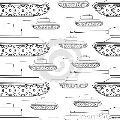 Outline seamless pattern tanks victory celebration Defender of t Vector Illustration