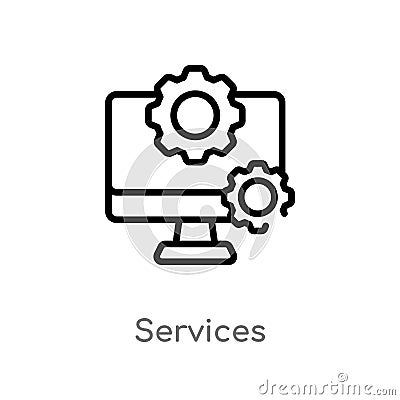 outline services vector icon. isolated black simple line element illustration from technology concept. editable vector stroke Vector Illustration