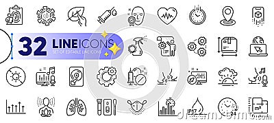 Outline set of Box size, Medical drugs and Fingerprint line icons. For web app. Vector Vector Illustration