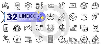 Outline set of Calendar, Account and Timer line icons. For web app. Vector Stock Photo
