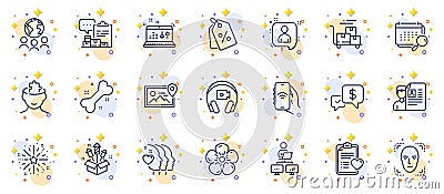 Outline set of Calendar, Face detection and Sound check line icons for web app. Pictogram icon. Vector Vector Illustration
