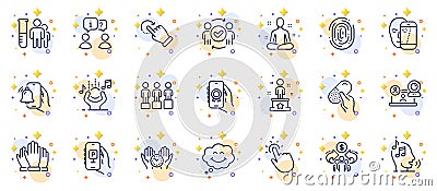 Outline set of Capsule pill, Face biometrics and Parking app line icons for web app. Pictogram icon. Vector Vector Illustration