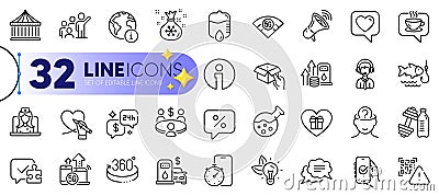 Outline set of Carousels, Drop counter and Heart line icons. For web app. Vector Vector Illustration