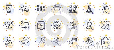 Outline set of Christmas tree, Gears and Rating stars line icons for web app. Pictogram icon. Vector Vector Illustration