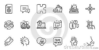 Outline set of Comment, Approved teamwork and Music phone line icons for web application. For design. Vector Vector Illustration