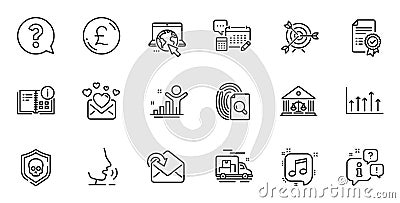 Outline set of Cyber attack, Winner and Musical note line icons for web application. For design. Vector Stock Photo