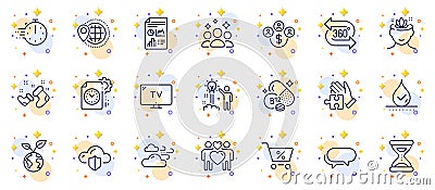 Outline set of 360 degree, Puzzle and Report document line icons for web app. Pictogram icon. Vector Vector Illustration