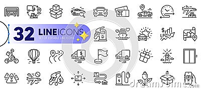 Outline set of Diesel station, Tracking parcel and Car review line icons. For web app. Vector Stock Photo