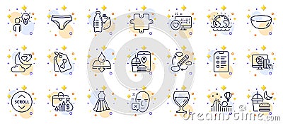 Outline set of Dress, Fitness water and Water resistant line icons for web app. Pictogram icon. Vector Vector Illustration