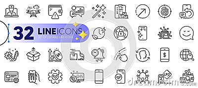 Outline set of Drone, Time management and Distribution line icons. For web app. Vector Vector Illustration