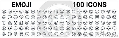 Outline set of emoji line icons. linear vector icons such as frowning with open mouth emoji,cowboy hat emoji,suspect emoji,tongue Vector Illustration