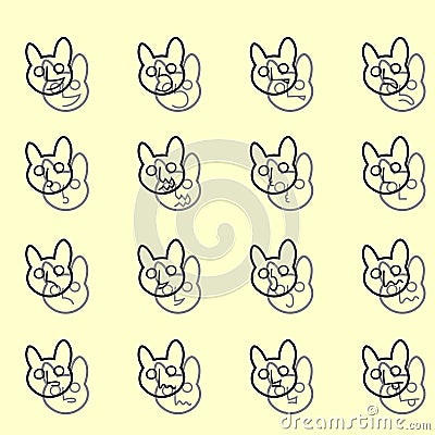 Outline Set of Emoticons Icons Vector. Funny banny faces Vector Illustration