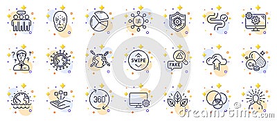 Outline set of Euler diagram, Yoga and Copper mineral line icons for web app. Pictogram icon. Vector Vector Illustration