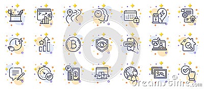 Outline set of Eye detect, Parking payment and Time management line icons for web app. Pictogram icon. Vector Vector Illustration