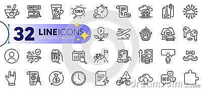 Outline set of Father day, Prescription drugs and Eco power line icons. For web app. Vector Vector Illustration