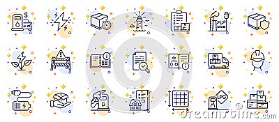 Outline set of Filling station, Inventory checklist and Hold box line icons for web app. Pictogram icon. Vector Vector Illustration