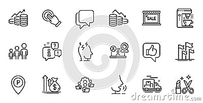 Outline set of Growth chart, Sale and Touchscreen gesture line icons for web application. For design. Vector Vector Illustration