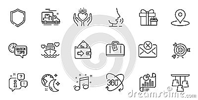 Outline set of Hold heart, Target and Reject mail line icons for web application. For design. Vector Vector Illustration