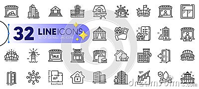 Outline set of Home facility, Furniture moving and Distribution line icons. For web app. Vector Vector Illustration