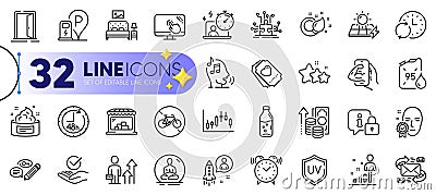 Outline set of Inflation, Candlestick graph and Keywords line icons. For web app. Vector Vector Illustration