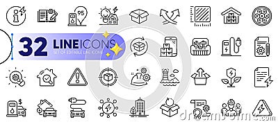 Outline set of Inspect, Intersection arrows and Building energy line icons. For web app. Vector Stock Photo