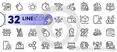 Outline set of Inspect, Timer and Calendar line icons. For web app. Vector Stock Photo