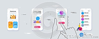 Outline set of Intersection arrows, Ab testing and Infochart line icons for web application. For design. Vector Vector Illustration