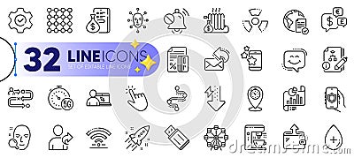 Outline set of Journey path, Density and Face biometrics line icons. For web app. Vector Vector Illustration