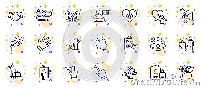 Outline set of Journey path, Teamwork and Buying house line icons for web app. Pictogram icon. Vector Vector Illustration