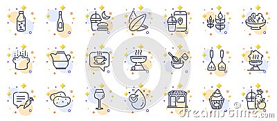 Outline set of Juice, Chat bubble and Cooking cutlery line icons for web app. Pictogram icon. Vector Stock Photo